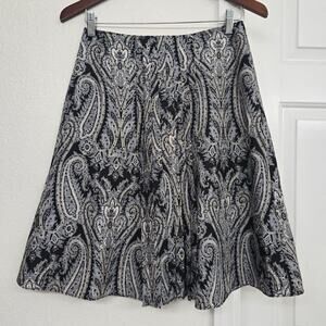 Women's  2P Silk Mini Skirt Black Paisley Print A-Line Pleated Office Waist 28"
